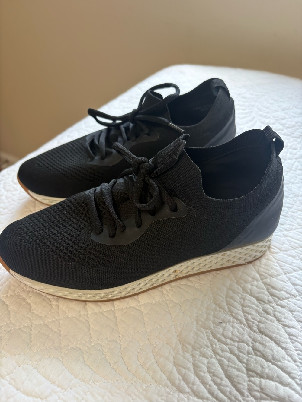 J Slides Black Knit Athletic Sneakers with Cream-Textured Midsole